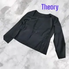 美品Theory ◆秋冬ノーカラージャケット　SIZE2　◆ブラック