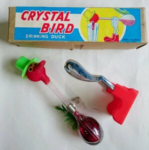 [W3634] 昭和レトロな水飲み鳥 / CRYSTAL BIRD DRINKING DUCK クリスタルバード ドリンキングダック アンティークインテリア 中古