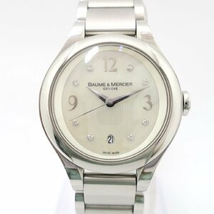 1円スタート 稼働品 BAUME&MERCIER ボームメルシエ Geneve ジュネーブ 65614 クォーツ シェル文字盤 SS デイト レディース 腕時計