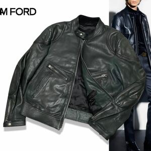 44 国内正規品 TOM FORD トムフォード LAMB SKIN ラムレザー シングル ライダース ジャケット ジップアップ ブルゾン 56 イタリア製