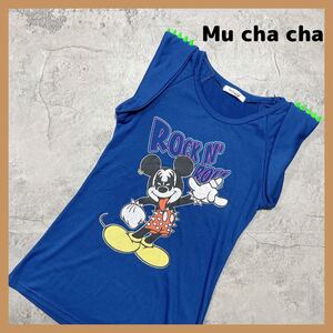 ムチャチャ レディースTシャツ Mu cha cha ミッキーパロディ スタッズ付き 袖パッド入り rockn’roll 玉FL1136