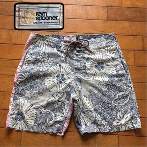 ☆【 reyn spooner 】★Made in Hawaii 単色オールドタグ 裏使い サーフショーツ ハワイアントラディショナルショートパンツ★サイズ M