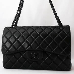 新品級極美品　CHANEL　シャネル　マトラッセ　Wフラップ　Wチェーンバッグ　ダブルフラップ　ショルダー　黒　ラムスキン　３０cm 正規品