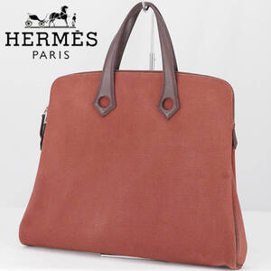 エルメス HERMES ハンドバッグ サックイブーMM キャンバス×レザー ダークブラウン シルバー金具 □J バッグ