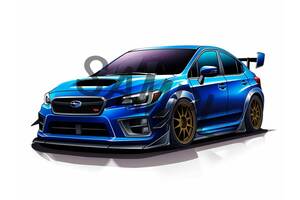 インプレッサ　WRX　スバル　スポーツカー　デジタルイラスト　ポストカードサイズ　光沢写真用紙