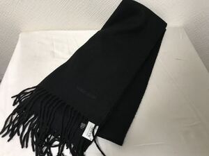 本物アルマーニコレッツォーニARMANI COLLEZIONIカシミヤロゴ刺繍ストールマフラー旅行メンズレディースビジネス黒ブラックイタリア製