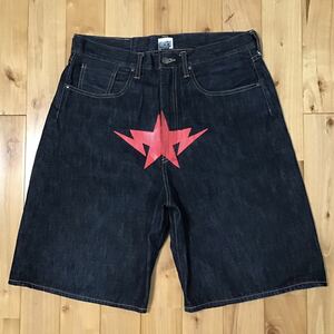 Red BAPESTA denim ハーフパンツ Lサイズ a bathing ape BAPE sta shorts デニム ショーツ エイプ ベイプ アベイシングエイプ star スター