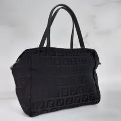 FENDI フェンディ ズッキーノ ハンドバッグ 黒 ズッカ キャンバス レザー