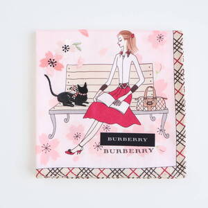 ■未使用　BURBERRY バーバリー　ハンカチ　女の子　さくら　猫　刺繍■