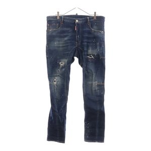 DSQUARED2 ディースクエアード 19SS Tidy Biker Jean ダメージ加工ペイントデニムパンツ インディゴ S74LB0542