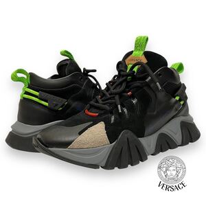 正規品 Gianni Versace Squalo Hiker Black Fluorescent Green ヴェルサーチェ ヴェルサーチ スクアーロ スニーカー シューズ イタリア製