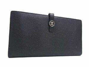 1円 ■美品■ CHANEL シャネル ココボタン レザー 二つ折り 長財布 ウォレット 小銭入れ 札入れ レディース メンズ ブラック系 FD2395