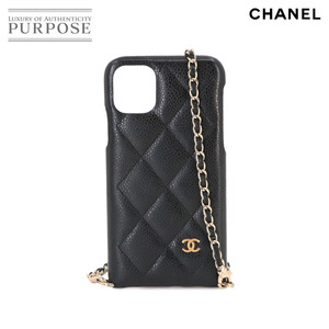 シャネル CHANEL マトラッセ iPhone 11 スマホ ケース チェーン キャビアスキン ブラック AP1638 iPhone Case 90228406