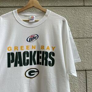 USED USA古着 NFL プリントTシャツ 白 ホワイト FRUIT OF THE LOOM PACKERS Miller Lite アメリカ古着 vintage ヴィンテージ XLサイズ