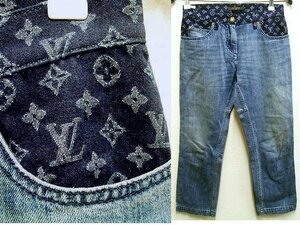 ◇即決[34]LOUIS VUITTON アーカイブ 13SS モノグラム ビンテージ加工 クロップドパンツ デニム ルイヴィトン RW131W ARCHIVE■1660