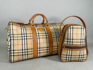 本物保証 BURBERRY バーバリー オールドバーバリー ノバチェック キャンバス レザー 本革 ボストンバッグ シューズバッグ セット k60