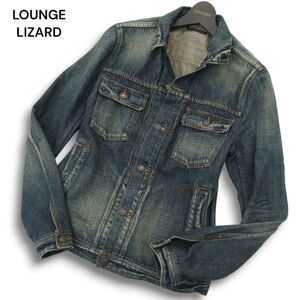 LOUNGE LIZARD ラウンジリザード 通年 USED加工★ デニム ジャケット Gジャン Sz.2 メンズ 日本製　A5T00075_1#O