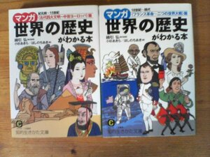 A102　文庫２冊　マンガ世界の歴史がわかる本　古代四大文明～中世ヨーロッパ編・フランス革命～二つの世界大戦編　綿引弘