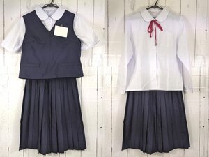 【as1313】鳥取県 中ノ郷中学校 女子用 学生服 制服 ベスト+カッターシャツ+夏服スカート+ループタイ◆i78