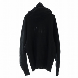 ユリウス JULIUS COTTON HEAVY SWEAT Wネックパーカー トレーナー 長袖 裏毛 ロゴ ロング 3 L 黒 ブラック ■GY12 /MQ メンズ