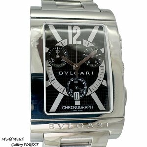 【ブルガリ BVLGARI☆レッタンゴロ RTC49S】クロノグラフ 中古 メンズ腕時計 クオーツ 黒文字盤【外装仕上げ☆Aランク】