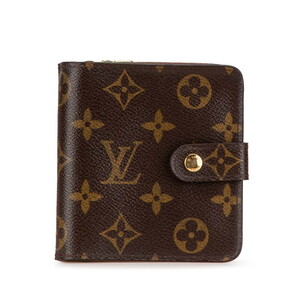 ルイ ヴィトン モノグラム コンパクトジップ 二つ折り財布 コンパクトウォレット M61667 ブラウン PVC レザー LOUIS VUITTON 【中古】