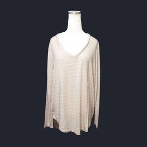 ★SALE★Abercrombie & Fitch/アバクロ★ヴィスコースボーダーVネック長袖Tシャツ (Beige/M)