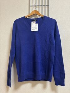 新品（タグ付き）［UNIQLO］ユニクロ　カシミヤVネックセーター　長袖　ブルー　L Y3814