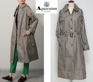 29,700円新品タグ付き【Aquascutum LONDON アクアスキュータム】トレンチデザイン クラブチェック 高級レインコート L v4654