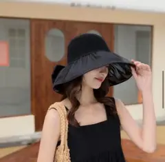 【残りわずか】帽子　レディース　ハット　　UVカット　韓国　小顔効果　黒