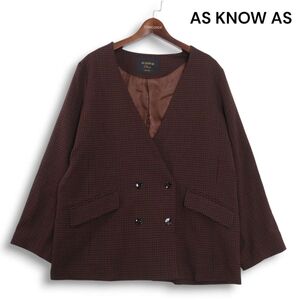 AS KNOW AS olaca アズノウアズ オオラカ 秋冬 ギンガムチェック♪ ノーカラー ジャケット Sz.15　レディース 大きいサイズ　K4T01575_A#N