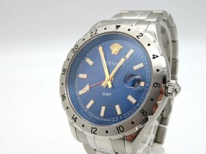 1円◆稼働◆ ヴェルサーチ VE1100119 ヘレニウム GMT ネイビーブルー クオーツ メンズ 腕時計 コマ ビックカメラ保 C056