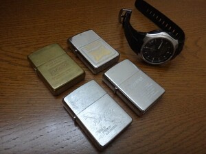 ZIPPO ジッポ オイルライター zippoロゴ デザイン 4個・ CASIO カシオ メンズ腕時計 1本セット【現状品・ジャンク品扱い】