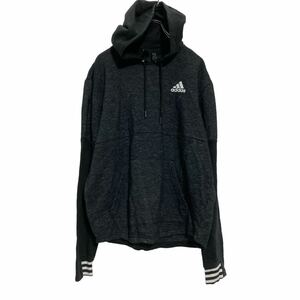 adidas ロゴスウェット パーカー M ブラック 切替 アディダス プルオーバー 裏起毛 古着卸 アメリカ仕入 a607-6175