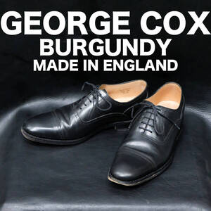 ジャンク GEORGE COX BURGUNDY ストレートチップ ブローグシューズ UK6.5 内羽根 ジョージコックス ドレスシューズ カップトゥ 紳士靴