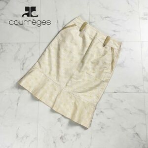 美品 Courreges クレージュ 総柄 ブランドロゴ刺繍 ペプラムスカート 膝丈 裏地あり レディース ボトムス ベージュ サイズ5*QC331