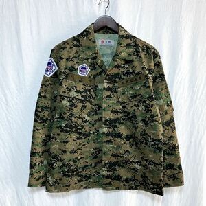 韓国軍 デジタルカモ ワッペン付 迷彩 シャツ ジャケット カモフラ ジャケット ミリタリー ジャケット M~L 制服