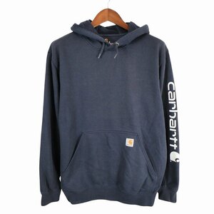 SALE/// Carhartt カーハート フーディー パーカー プルオーバー ワンポイント ネイビー (メンズ M) O7485