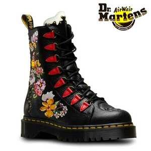 新品44,000円 Dr.Martens ドクターマーチン 国内正規品 NYBERG 高級フラワー刺繍スカルエンボスミルドナッパレザー8ホールブーツ UK4(23cm)