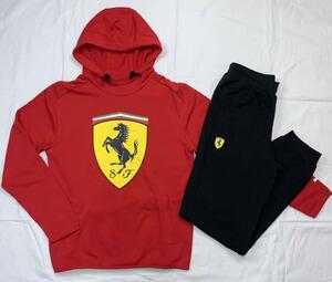 プーマ フェラーリ コラボ プルオーバーフーディ&パンツ USサイズS (M相当) 定価22000円 レッド/ブラック Ferrari スウェット 上下セット