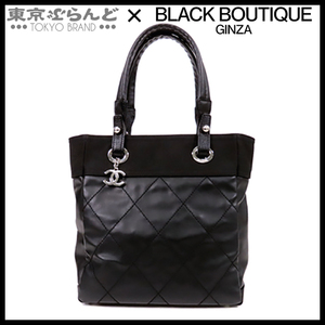 101692904 シャネル CHANEL パリビアリッツ PM ブラック シルバー金具 ナイロン PVC 13番台 トートバッグ レディース