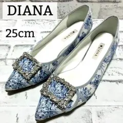 美品✦ DIANA ダイアナ ブルー ゴッホ ラメ生地 フラットシューズ希少25