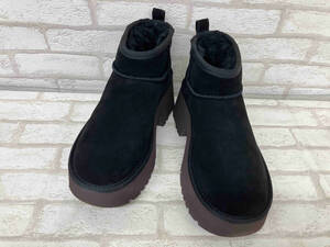 美品 ☆ UGG CLASSIC ULTRA MINI NEW HEIGHTS 1158311 アグ ムートン ショートブーツ ヒール レディース ブラック 厚底 US7 24cm