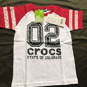 crocsクロックスU ネック半袖Tシャツサイズキッズ110ホワイトベース×レッド