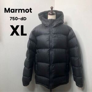 マーモット ダウンジャケット 黒系 LLサイズ ダウン90% フェザー10% Marmot 750-dD チャック塗装ハゲ有 フード付き