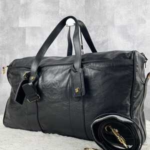 極美品 LOEWE ロエベ アマソナ アナグラム 2WAY ビジネスバッグ ボストン トート ショルダー メンズ レザー A4 ロゴ型押し デカロゴ 通勤 