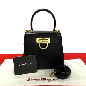 ほぼ未使用 Salvatore Ferragamo サルヴァトーレフェラガモ ガンチーニ 金具 レザー 2way ハンドバッグ ショルダーバッグ ブラック 38138