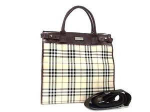 1円 BURBERRY バーバリー ノバチェック ナイロンキャンバス×レザー 2WAY トート ショルダーバッグ クロスボディ ベージュ系 FH3329