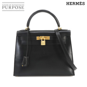 エルメス HERMES ケリー 28 2way ハンド ショルダー バッグ ボックスカーフ レザー ブラック □F刻印 外縫い 90240246