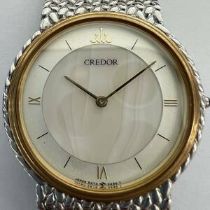 ★1円スタート★SEIKO セイコー CREDOR クレドール メンズ 腕時計 5A74-0240 クォーツ 不動 18KT ベゼル 2針 アイボリー系文字盤 中古品